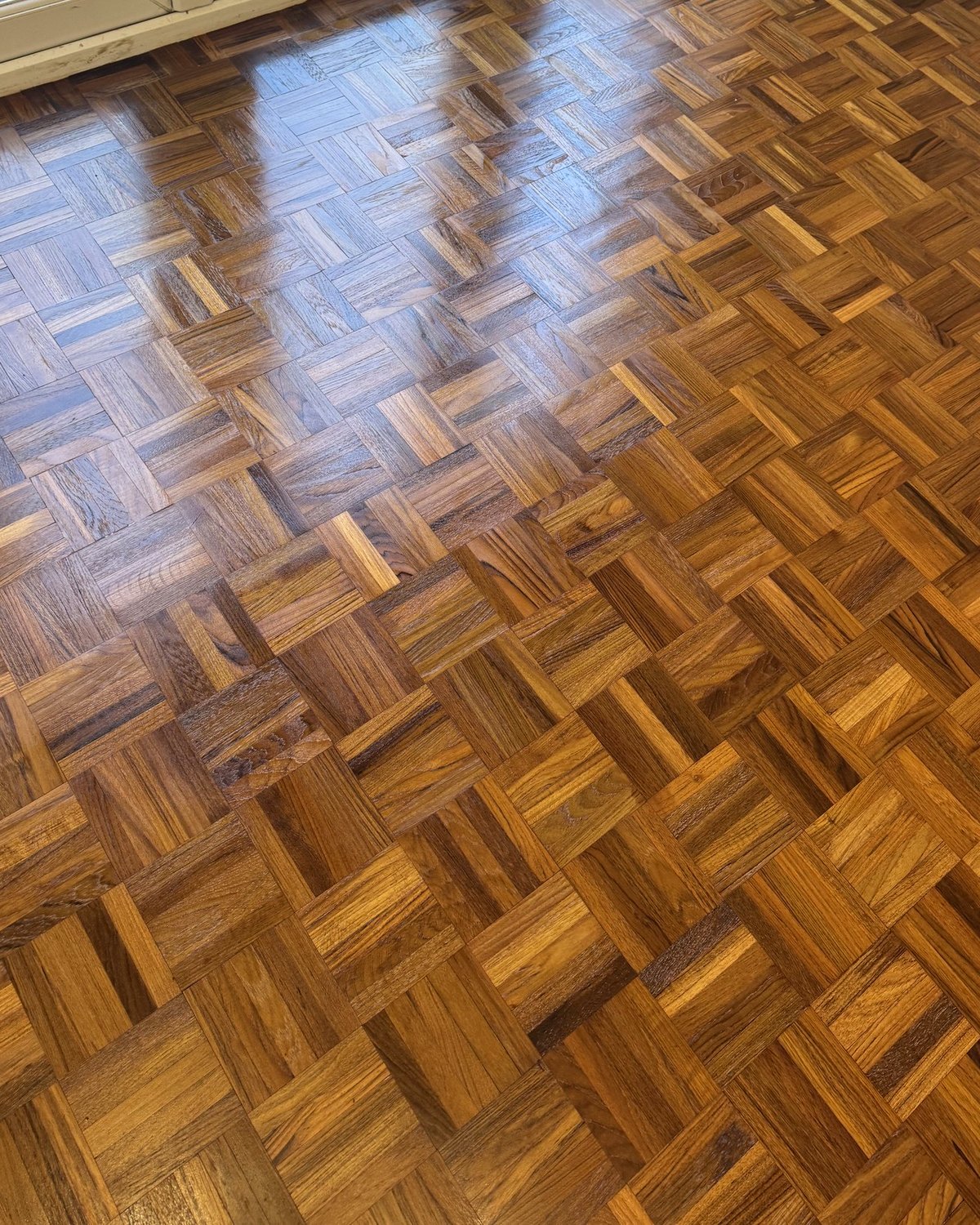 Parquet blocks beside French doors
